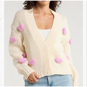 Roffe three-dimensional heart accents cardigan size M NWT